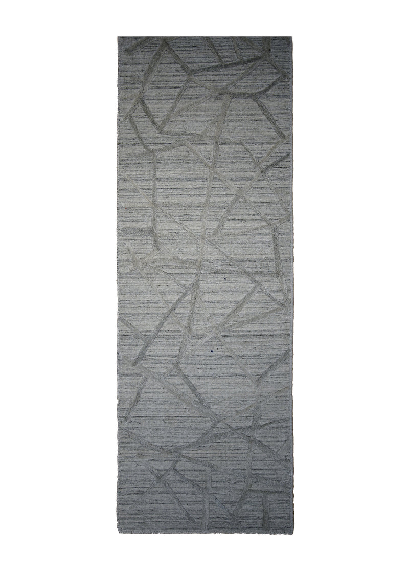 Oriental Rug Indian Handmade Runner Transitional Neutral 1'11"x14'8" (2x15) Whites/Beige Crackle Design #A31171