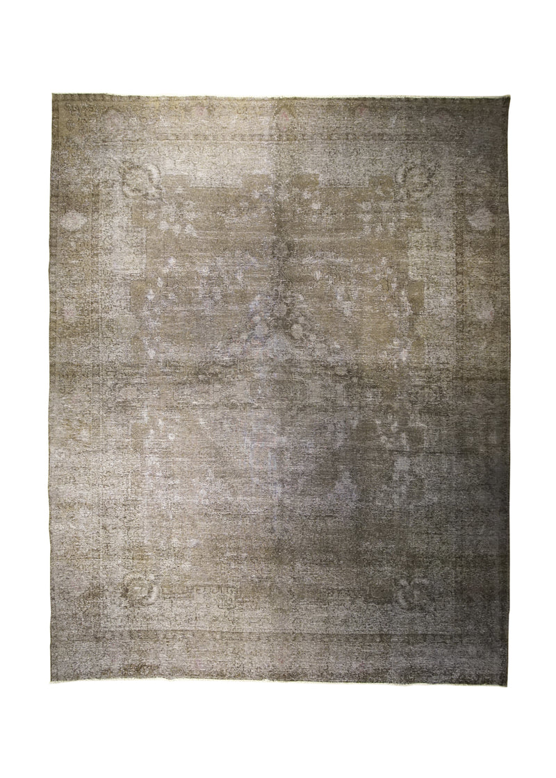Persian Rug Tabriz Handmade Area Transitional Vintage 9'4"x11'11" (9x12) Whites/Beige Brown Overdyed Floral Design #A31179