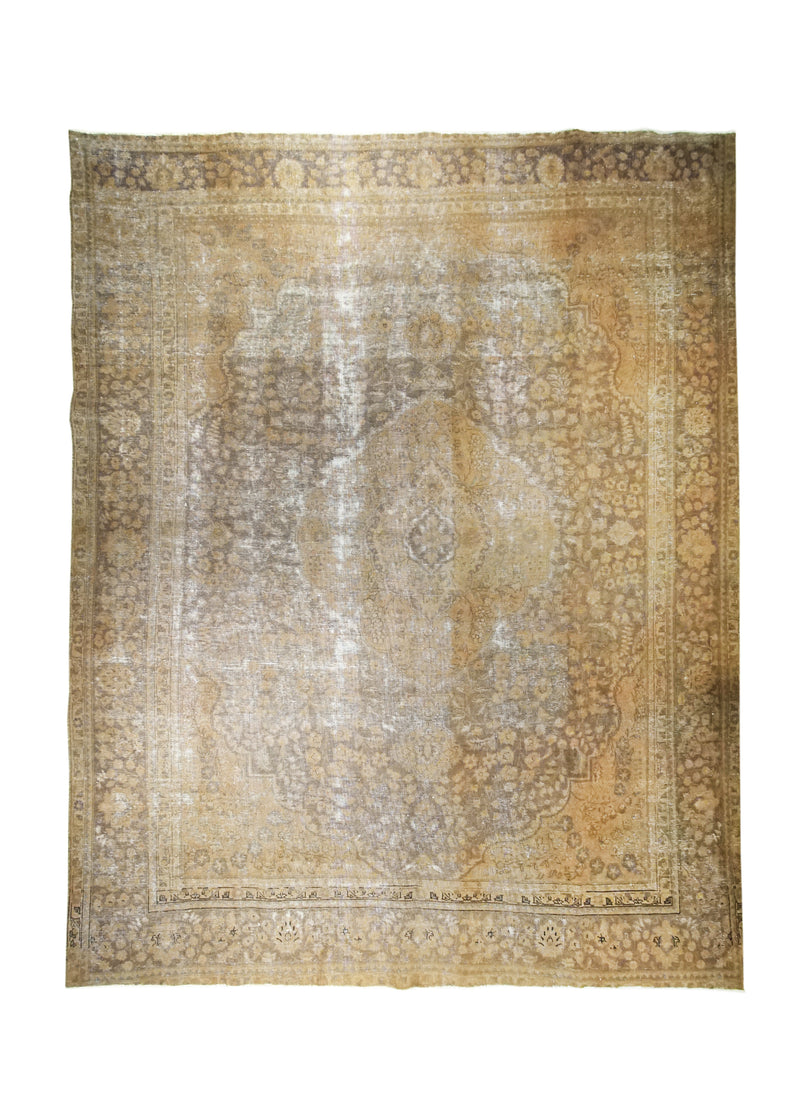 Persian Rug Tabriz Handmade Area Transitional Vintage 9'4"x12'1" (9x12) Brown Overdyed Floral Design #A31180