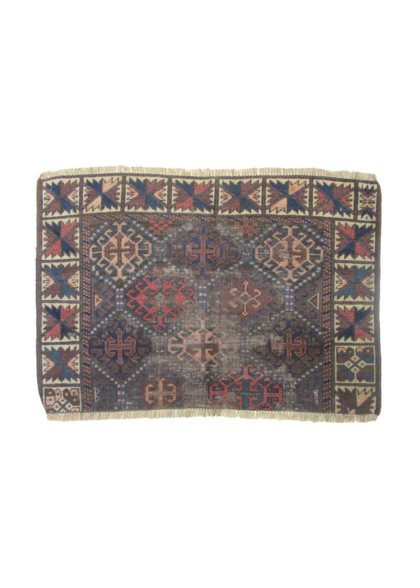 Persian Rug Baloch Handmade Area Tribal Antique 1'11"x2'10" (2x3) Brown Geometric Design #A31189