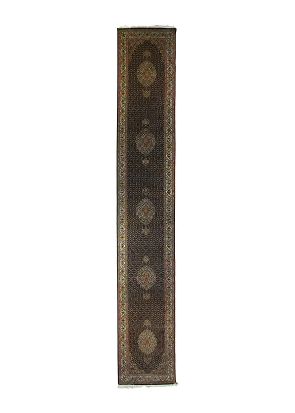 Persian Rug Tabriz Handmade Runner Traditional 2'7"x15'9" (3x16) Blue Whites/Beige Mahi Fish Design #A31208