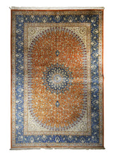A31244 Persian Rug Qum Handmade Area Traditional 6'6'' x 9'8'' -7x10- Red Blue Masoomi Floral Design