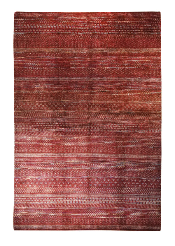 Oriental Rug Pakistani Handmade Area Transitional Tribal 6'9"x9'9" (7x10) Red Multi-color Gabbeh Geometric Grass Design #A31278