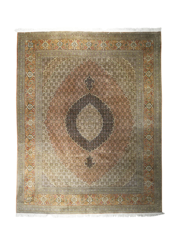 Persian Rug Tabriz Handmade Area Traditional 8'1"x10'0" (8x10) Pink Whites/Beige Mahi Fish Design #A31293