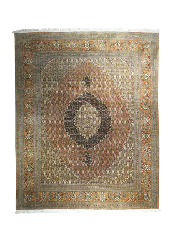 Persian Rug Tabriz Handmade Area Traditional 6'5"x9'10" (6x10) Whites/Beige Orange Mahi Fish Design #A31295