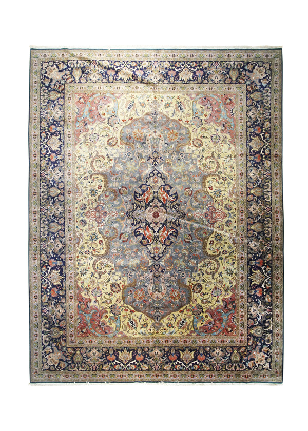 Persian Rug Tabriz Handmade Area Traditional 9'9"x12'11" (10x13) Yellow/Gold Blue Purple Floral Design #A31298