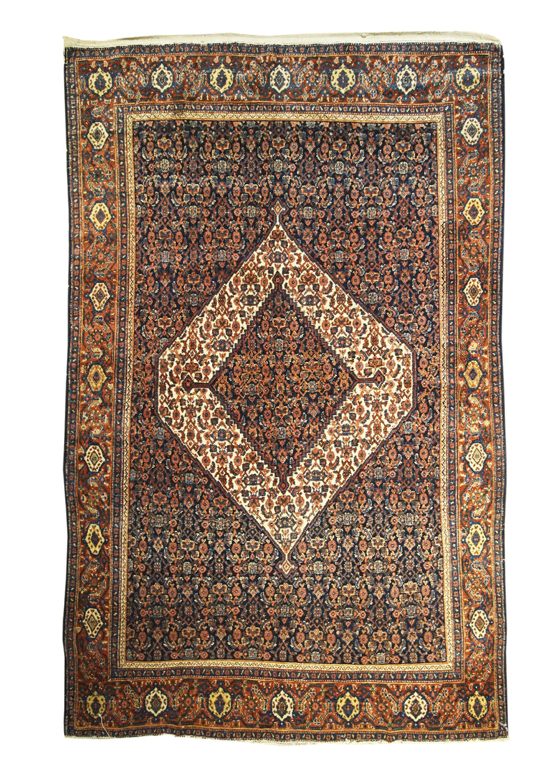 Persian Rug Senneh Handmade Area Tribal Antique 4'4"x6'10" (4x7) Blue Red Geometric Design #A31302