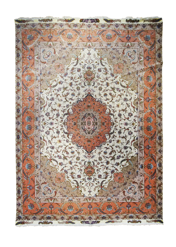 Persian Rug Tabriz Handmade Area Traditional 9'11"x14'0" (10x14) Whites/Beige Pink Naghsh Floral Design #A31306