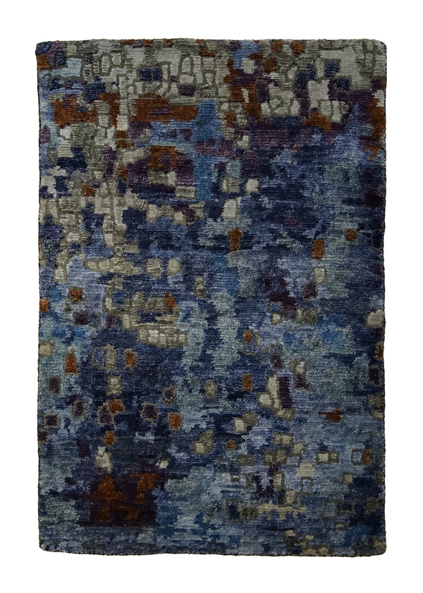 Oriental Rug Indian Handmade Area Modern 2'0"x3'0" (2x3) Blue Splatter Abstract Design #A31357