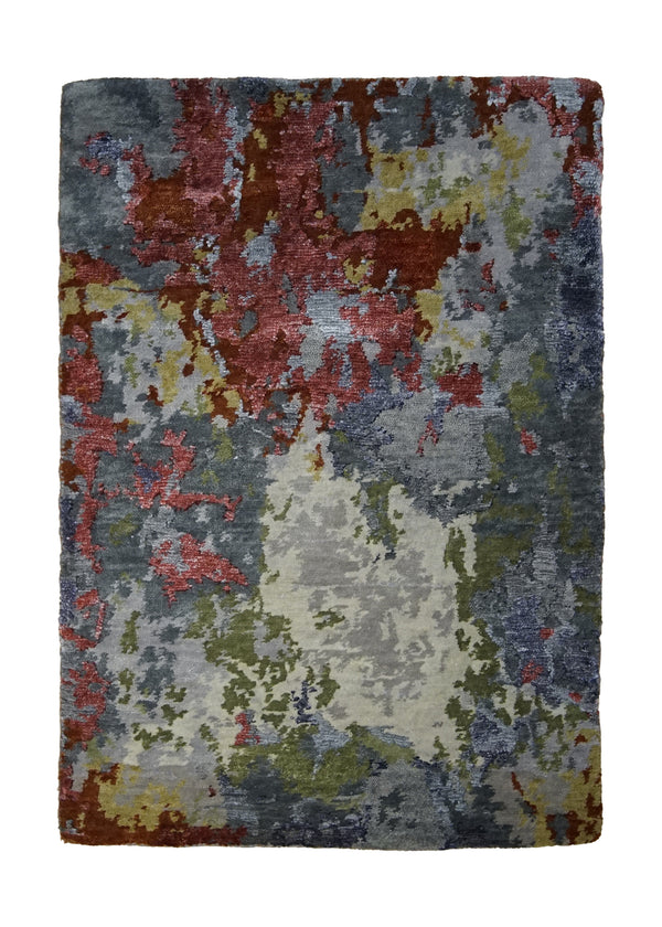 Oriental Rug Indian Handmade Area Modern 2'0"x3'0" (2x3) Red Gray Green Splatter Abstract Design #A31359