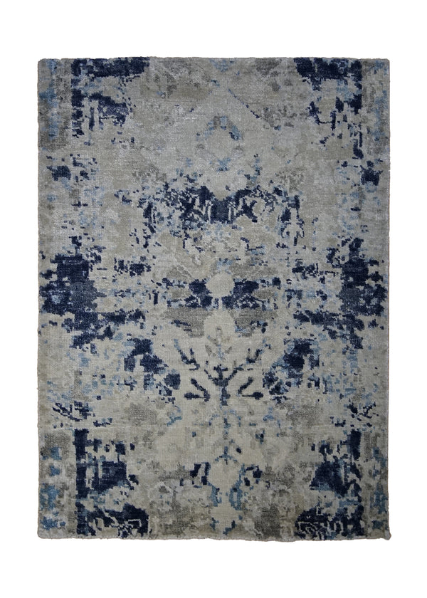 Oriental Rug Indian Handmade Area Transitional 2'0"x3'0" (2x3) Gray Blue Whites/Beige Floral Erased Abstract Design #A31360