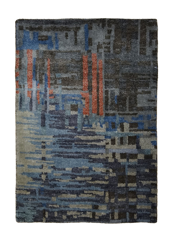 Oriental Rug Indian Handmade Area Modern 2'0"x3'0" (2x3) Multi-color Blue Splatter Abstract Design #A31364