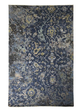 A31408 Oriental Rug Indian Handmade Area Transitional 3'11'' x 5'10'' -4x6- Blue Yellow Gold Geometric Erased Abstract Design