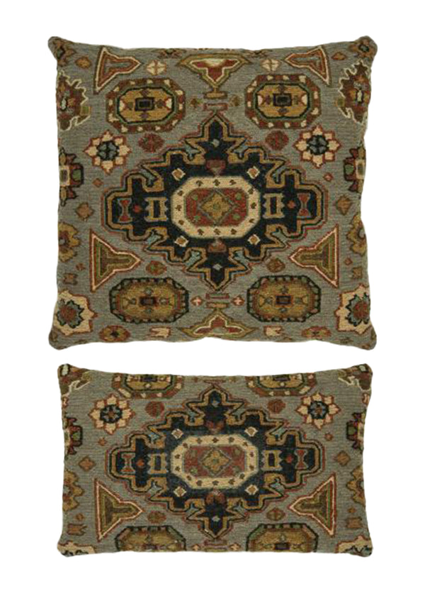 Oriental Rug Indian Handmade Pillow Transitional 1'10"x1'10" (2x2) Gray Yellow/Gold Geometric Design #A31426
