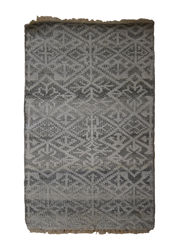 Oriental Rug Indian Handmade Area Transitional Neutral 2'0"x3'0" (2x3) Gray Whites/Beige Geometric Design #A31446