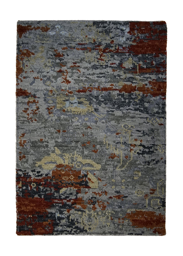 Oriental Rug Indian Handmade Area Modern 2'0"x3'0" (2x3) Gray Red Splatter Abstract Design #A31507