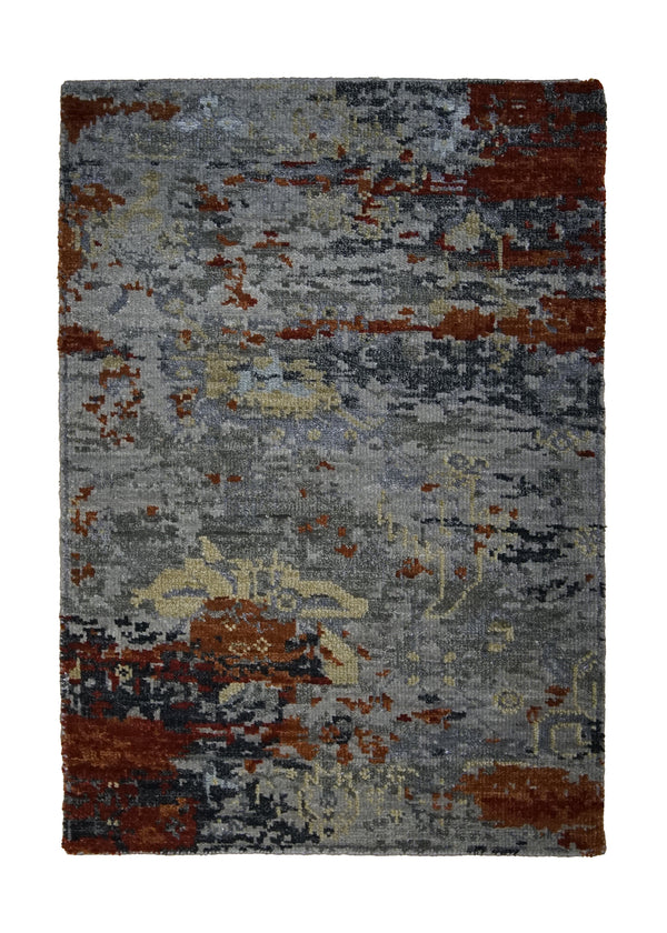 Oriental Rug Indian Handmade Area Modern 2'0"x3'0" (2x3) Brown Red Splatter Abstract Design #A31510