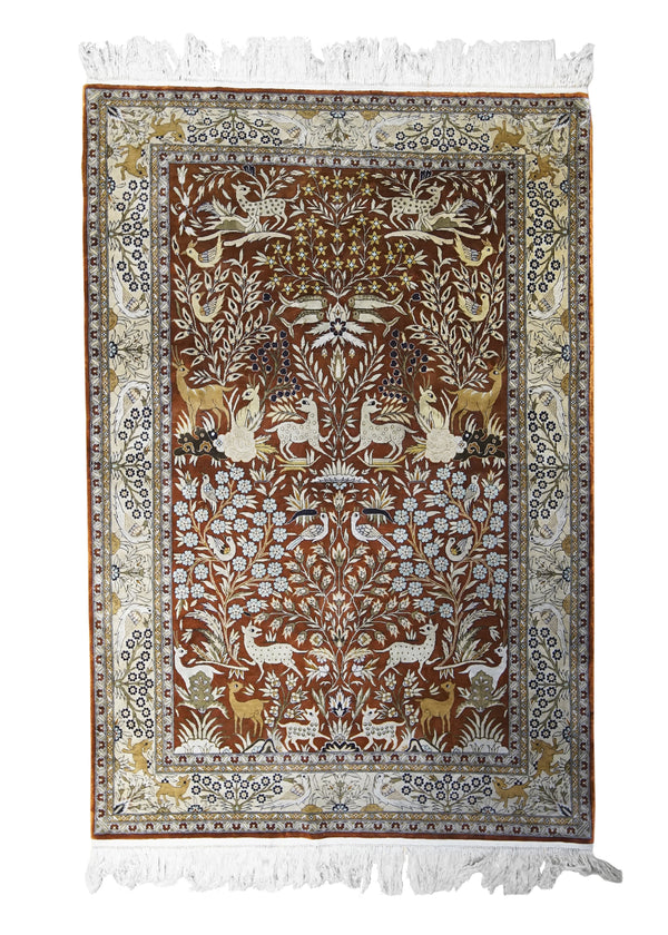Oriental Rug Chinese Handmade Area Traditional 4'1"x6'0" (4x6) Red Tree of Life Animals Design #A31520