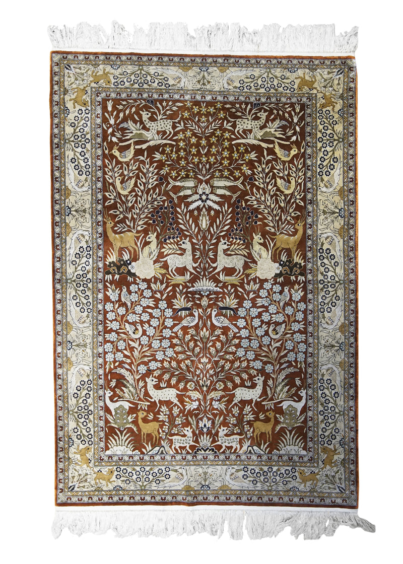 Oriental Rug Chinese Handmade Area Traditional 4'1"x6'0" (4x6) Red Tree of Life Animals Design #A31520