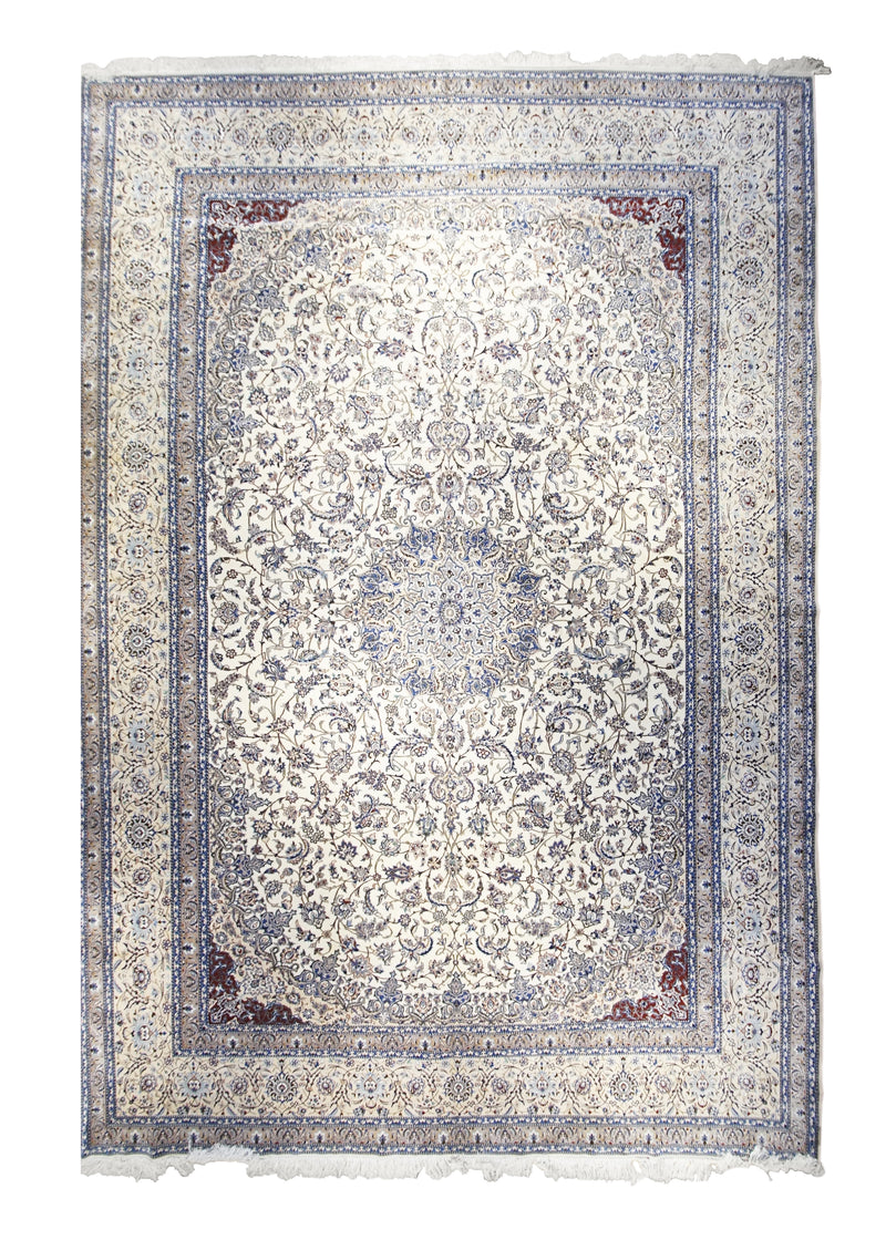 Persian Rug Nain Handmade Area Traditional 13'3"x19'5" (13x19) Whites/Beige Blue Floral Design #A31528