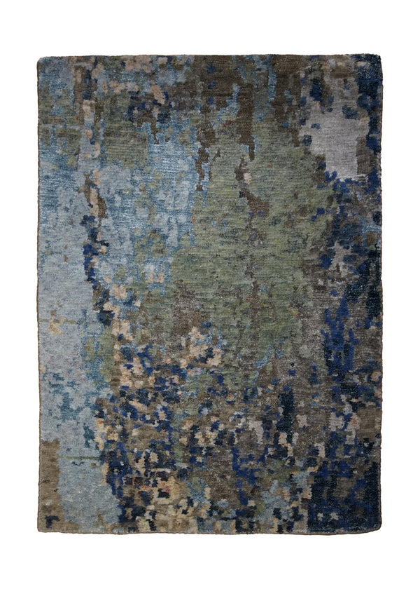 Oriental Rug Indian Handmade Area Modern 2'0"x3'0" (2x3) Blue Whites/Beige Green Splatter Abstract Design #A31541