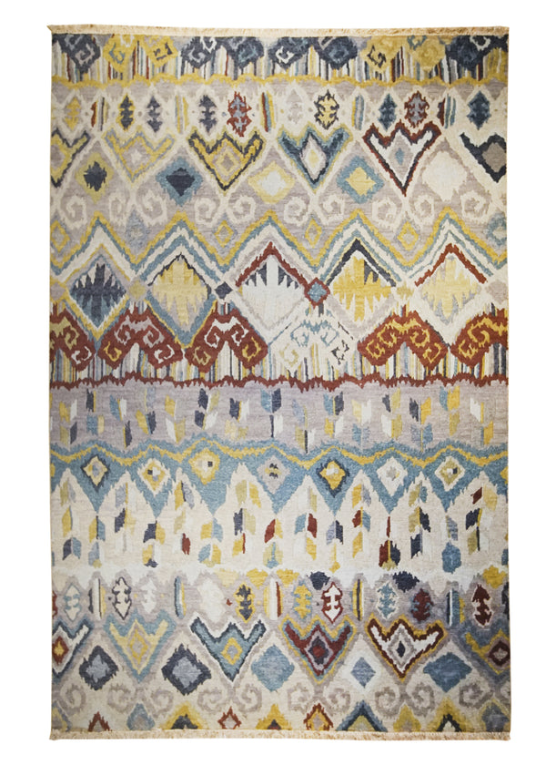 Oriental Rug Indian Handmade Area Modern 5'9"x8'9" (6x9) Whites/Beige Multi-color Abstract Design #A31550