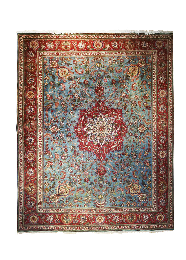 Persian Rug Tabriz Handmade Area Traditional 10'0"x12'4" (10x12) Blue Red Floral Design #A31560