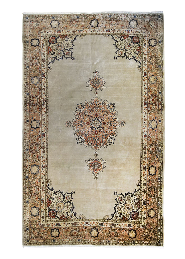 Persian Rug Tabriz Handmade Area Traditional Antique 5'8"x9'4" (6x9) Whites/Beige Pink Haji Jalili Open Field Design #A31562