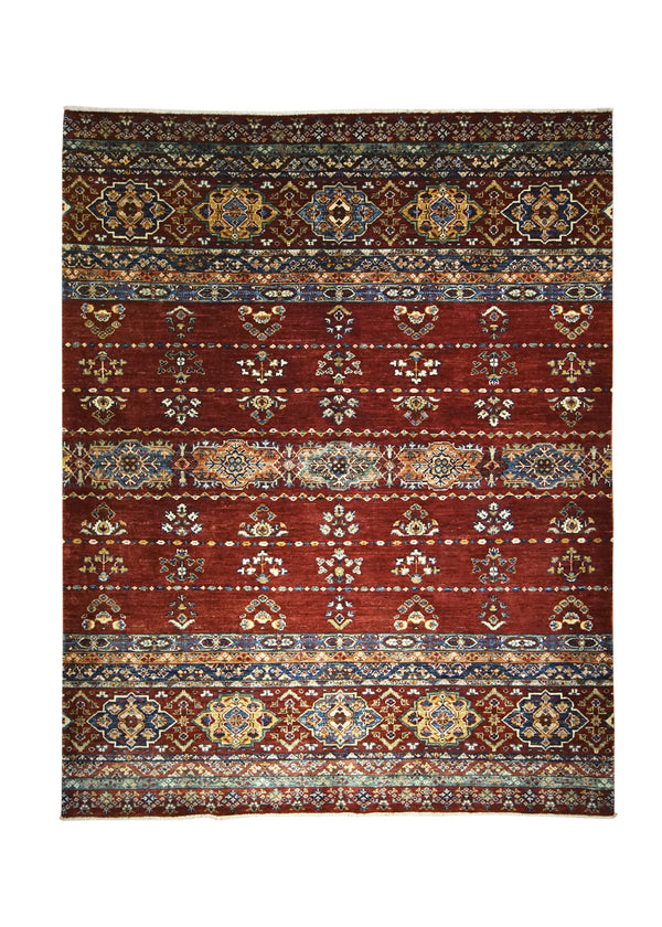 Oriental Rug Pakistani Handmade Area Transitional 4'11"x6'4" (5x6) Red Multi-color Khorjin Geometric Design #A31570