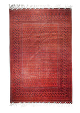 A31578 Oriental Rug Afghan Handmade Area Tribal 6'5'' x 9'7'' -6x10- Red Khal Mohammadi Geometric Design