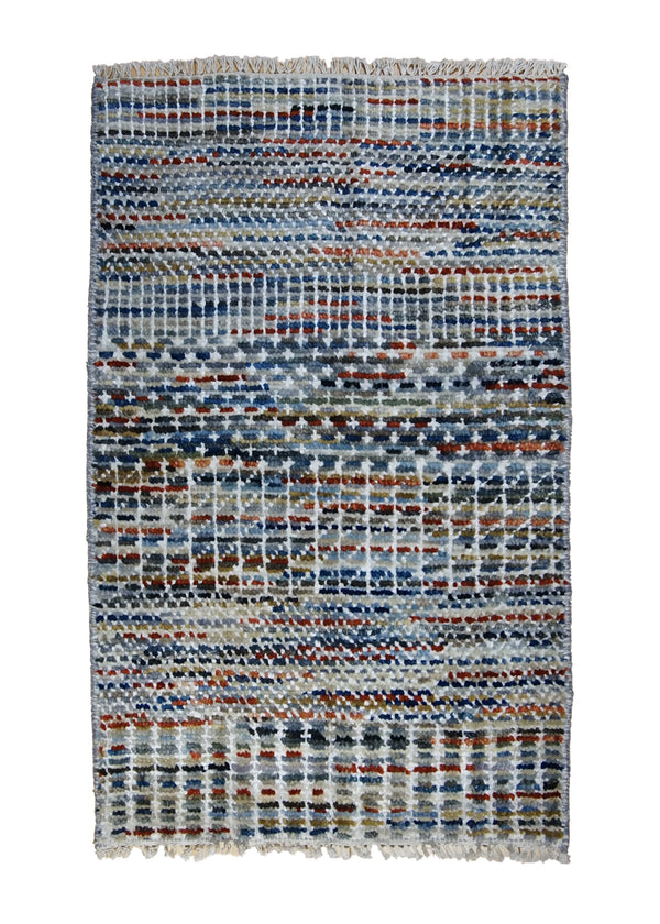Oriental Rug Indian Handmade Area Transitional 2'0"x3'0" (2x3) Multi-color Gray Blue Geometric Design #A31608