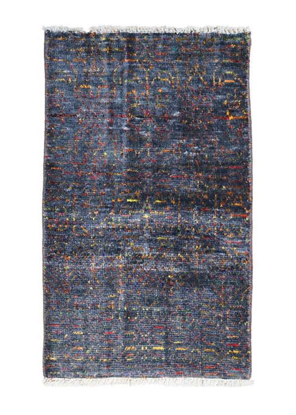 Oriental Rug Indian Handmade Area Transitional 2'0"x3'0" (2x3) Gray Multi-color Geometric Design #A31612