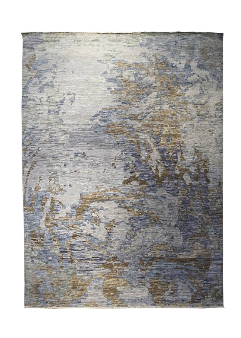 Oriental Rug Indian Handmade Area Modern 8'9"x12'0" (9x12) Gray Yellow/Gold Splatter Abstract Design #A31615