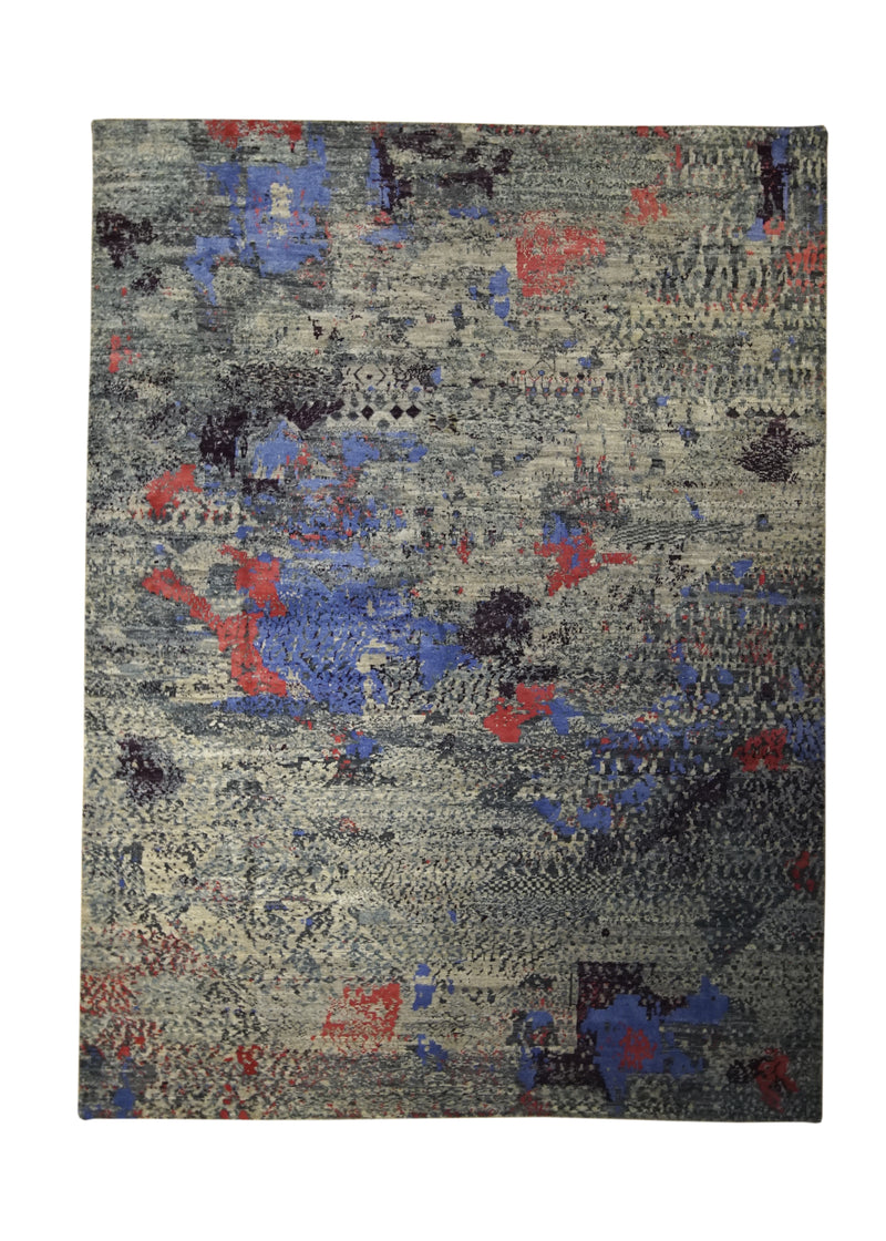 Oriental Rug Pakistani Handmade Area Modern 5'0"x6'10" (5x7) Gray Purple Yeldiz Splatter Abstract Design #A31633