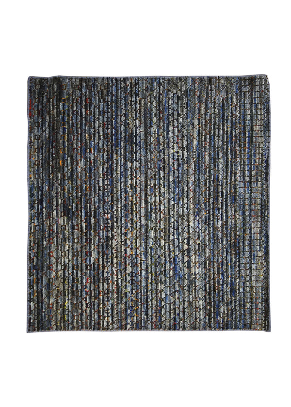 Oriental Rug Indian Handmade Square Transitional 3'1"x3'2" (3x3) Multi-color Gray Stripes Design #A31660