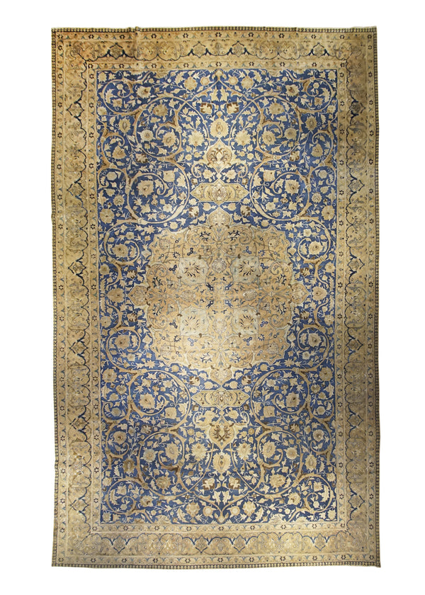 Persian Rug Tabriz Handmade Area Traditional Antique 12'5"x24'6" (12x25) Blue Whites/Beige Floral Design #A31673