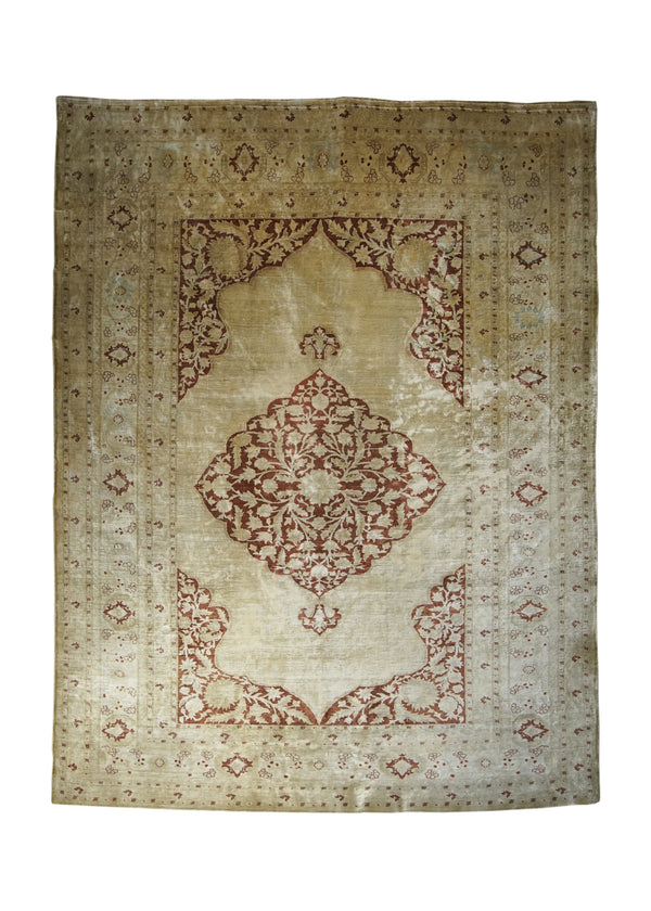 Persian Rug Tabriz Handmade Area Traditional Antique 4'1"x5'4" (4x5) Whites/Beige Red Haji Jalili Open Field Design #A31675