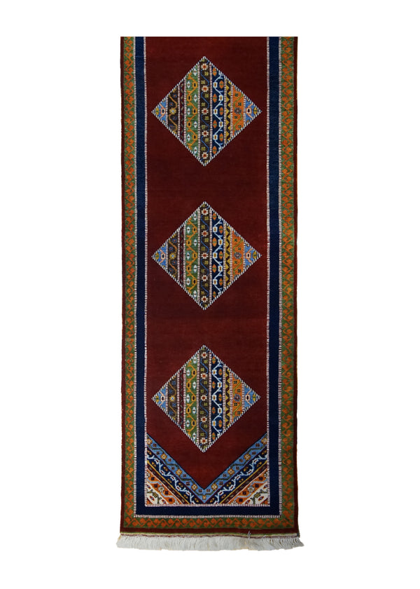 Oriental Rug Pakistani Handmade Runner Transitional 2'8"x12'8" (3x13) Red Multi-color Geometric Design #A31678