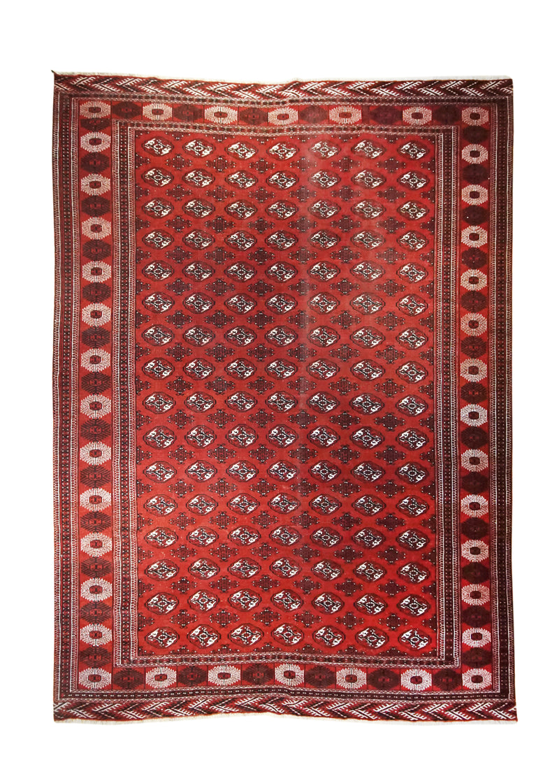 Persian Rug Turkmen Handmade Area Tribal 8'8"x12'6" (9x13) Red Geometric Elephant Foot Bokhara Design #A31688
