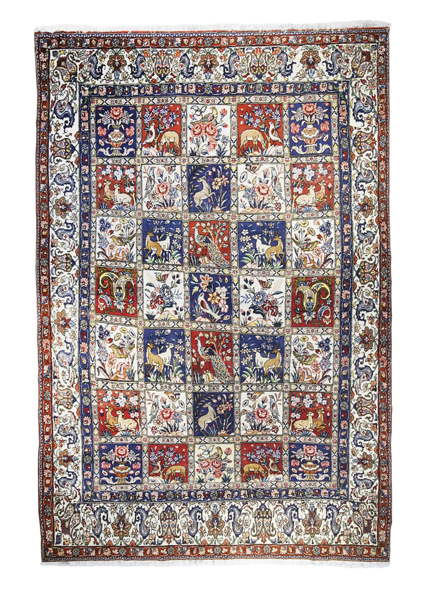 Persian Rug Bakhtiari Handmade Area Tribal 6'11"x10'7" (7x11) Multi-color Whites/Beige Blue Garden Design #A31689