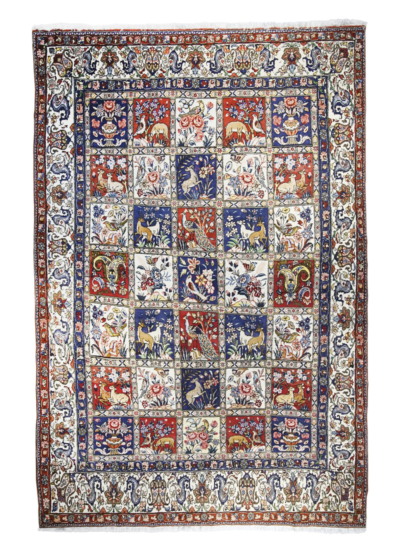 Persian Rug Bakhtiari Handmade Area Tribal 6'11"x10'7" (7x11) Multi-color Whites/Beige Blue Garden Design #A31689
