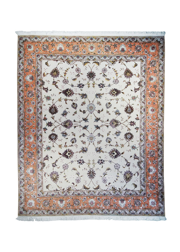 Persian Rug Tabriz Handmade Area Traditional 6'8"x8'5" (7x8) Whites/Beige Pink Naghsh Floral Design #A31692