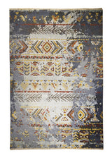 A31695 Oriental Rug Indian Handmade Area Transitional 6'0'' x 8'11'' -6x9- Gray Yellow Gold Red Geometric Erased Abstract Design