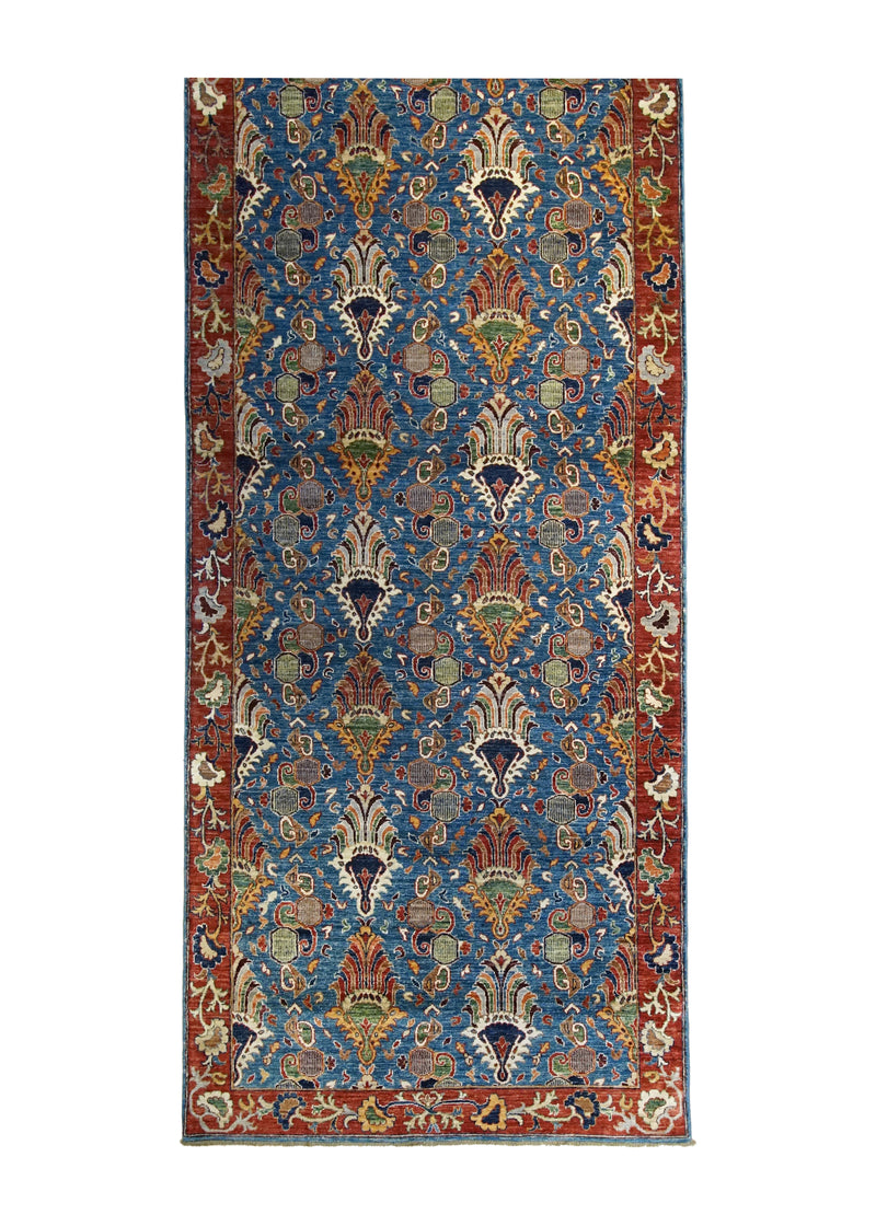 Oriental Rug Pakistani Handmade Runner Transitional 4'10"x13'3" (5x13) Blue Red Geometric Design #A31703