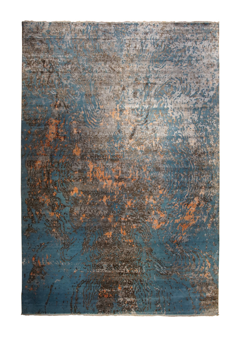 Oriental Rug Indian Handmade Area Modern 12'0"x18'0" (12x18) Blue Pink Splatter Abstract Design #A31716
