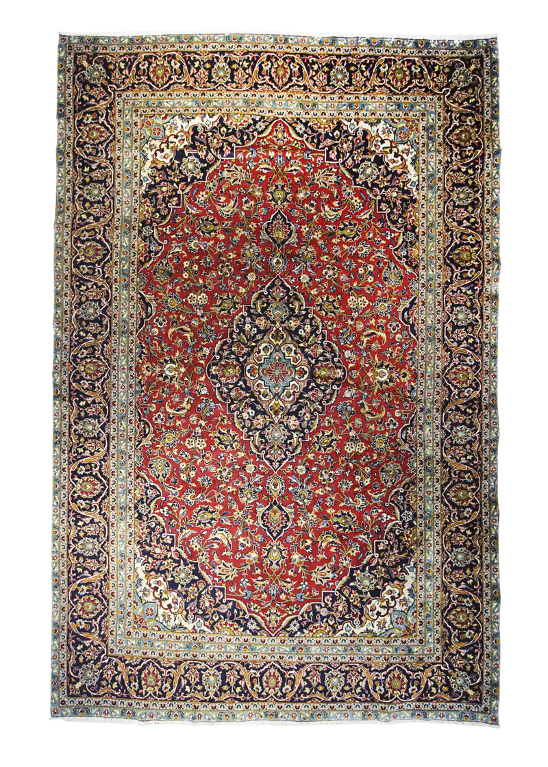 Persian Rug Kashan Handmade Area Traditional 7'8"x11'9" (8x12) Red Blue Toranj Mehrab Floral Design #A31719