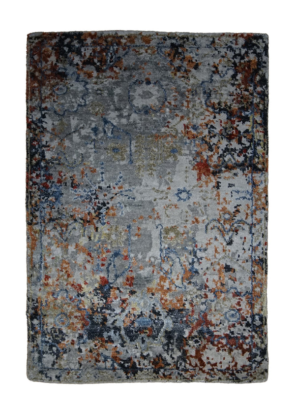 Oriental Rug Indian Handmade Area Modern 2'0"x3'0" (2x3) Gray Multi-color Splatter Abstract Design #A31731