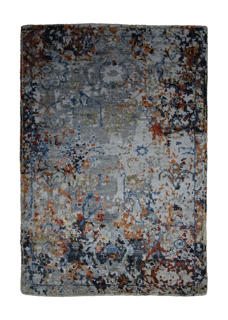 Oriental Rug Indian Handmade Area Modern 2'0"x3'0" (2x3) Gray Multi-color Splatter Abstract Design #A31731