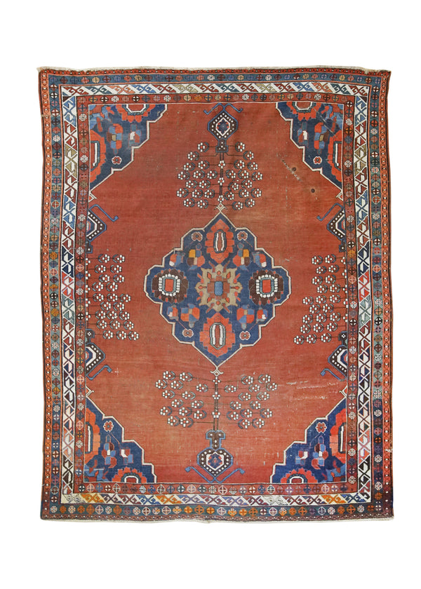 Persian Rug Ghashghaei Handmade Area Tribal Antique 4'9"x6'2" (5x6) Red Geometric Design #A31736