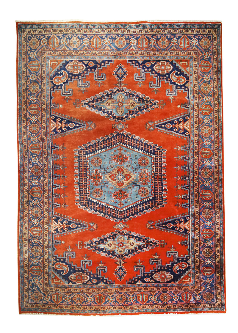 Persian Rug Viss Handmade Area Tribal 7'5"x10'9" (7x11) Red Blue Geometric Design #A31737